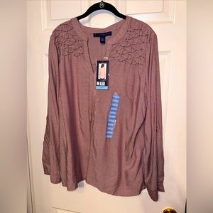 Nwt Bandolino L Womens Shirt Top Trinity Cabernet wine  Striped Blouse Shirt